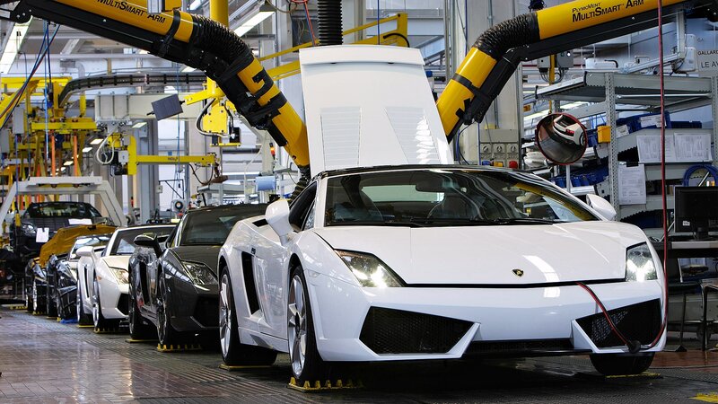 White Sports Car on Assembly Line