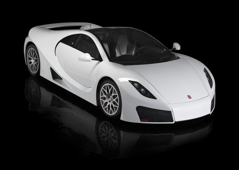 White sports car on black background