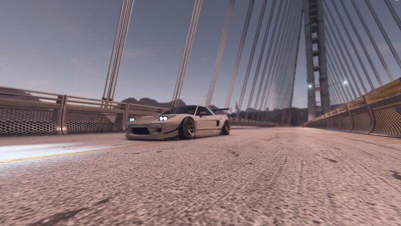 White Sports Car on Bridge — Gray, Dramatic