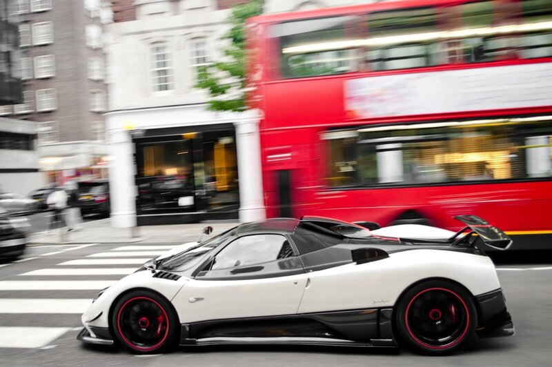 White sports car on city street