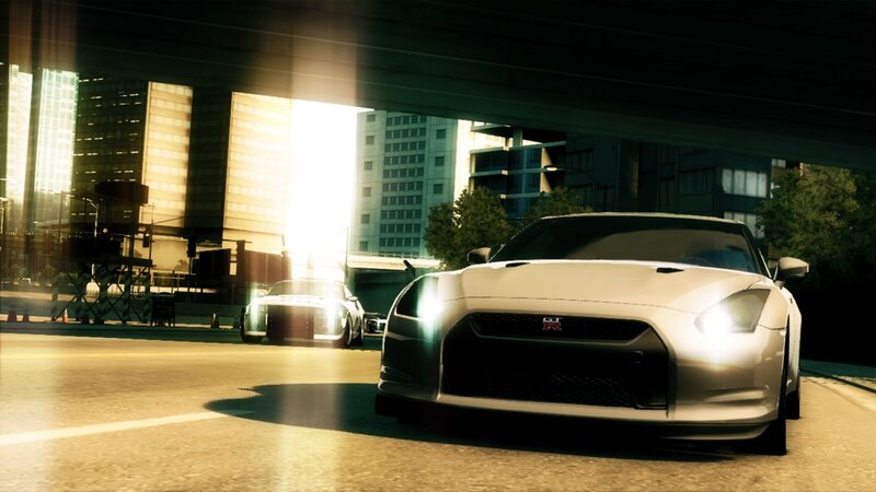 White sports car on city street