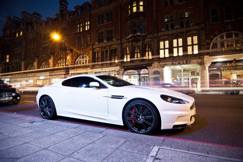 White sports car on city street