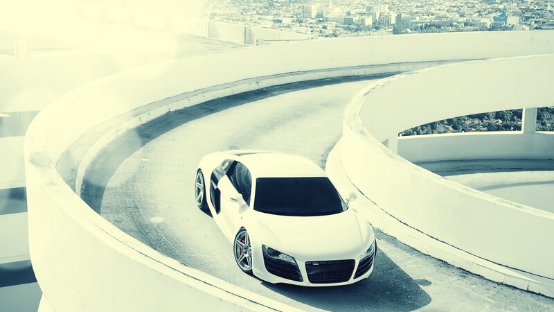 white sports car on curved ramp