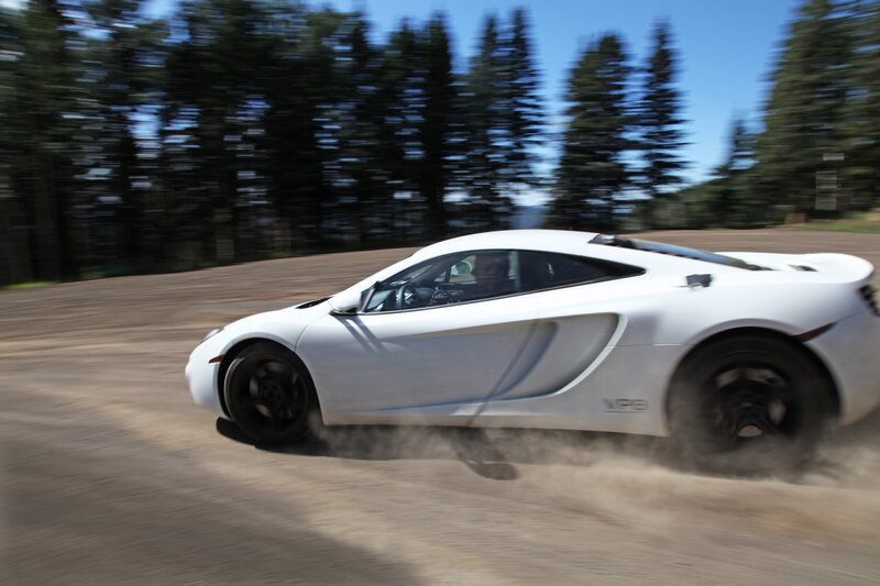 White sports car on dirt track