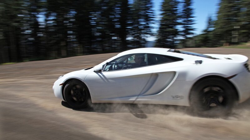 White sports car on dirt track