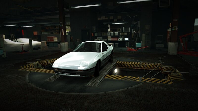 White Sports Car on Lift — Dark, Night, 3d Render