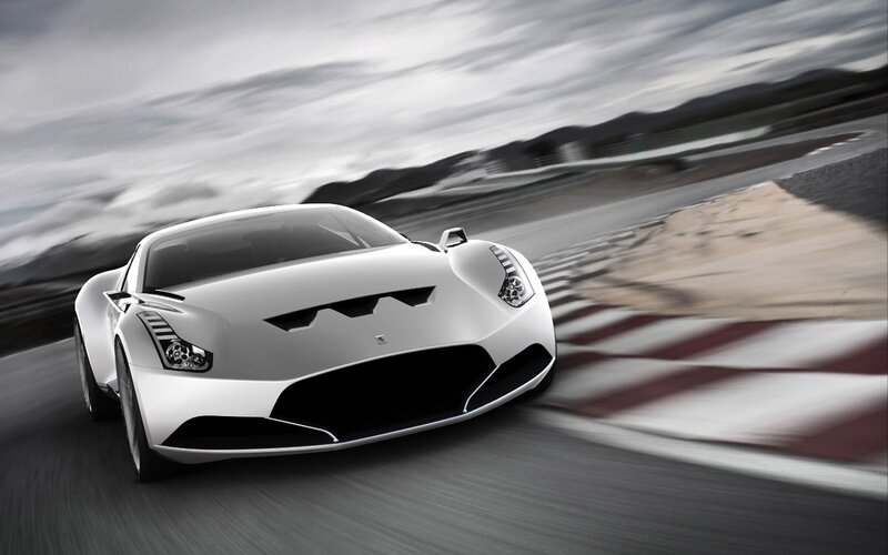 White sports car on racetrack