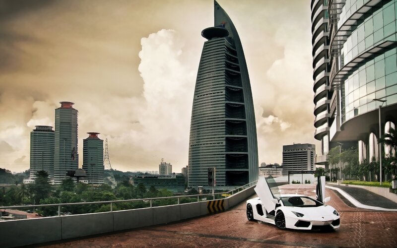 White Sports Car on Ramp — Gray