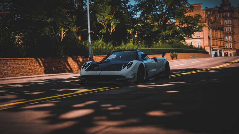 White Sports Car on Road — Black, Dramatic