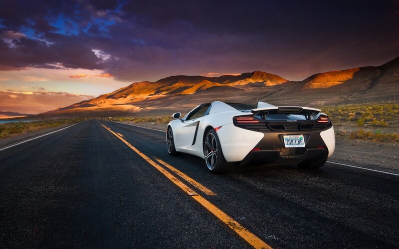 White Sports Car on Road — Black