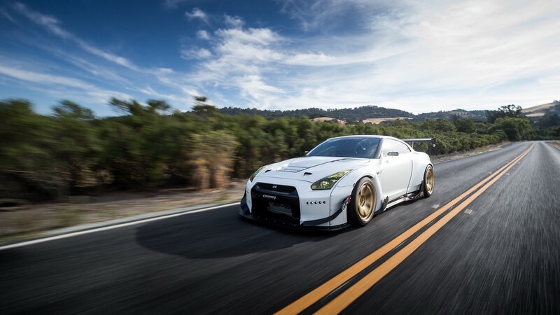 White Sports Car on Road — Dynamic, Afternoon, Photograph, Trees