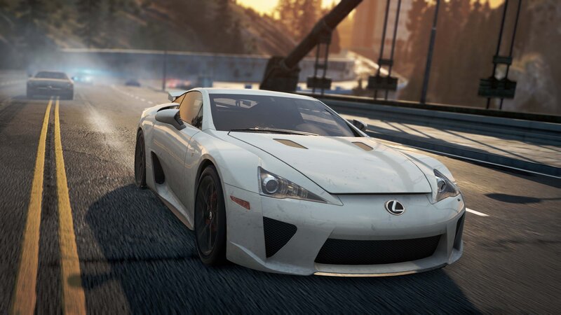 White Sports Car on Road — Dynamic, Sunset