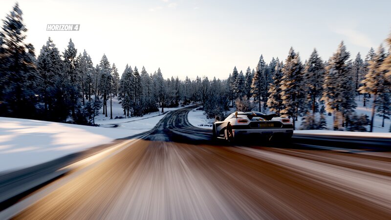 White Sports Car on Road — Dynamic, Winter