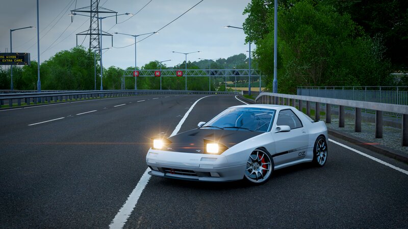 White Sports Car on Road — Gray, Calm, Morning