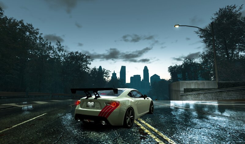 White Sports Car on Road — Gray, Dramatic, Night, 3d Render
