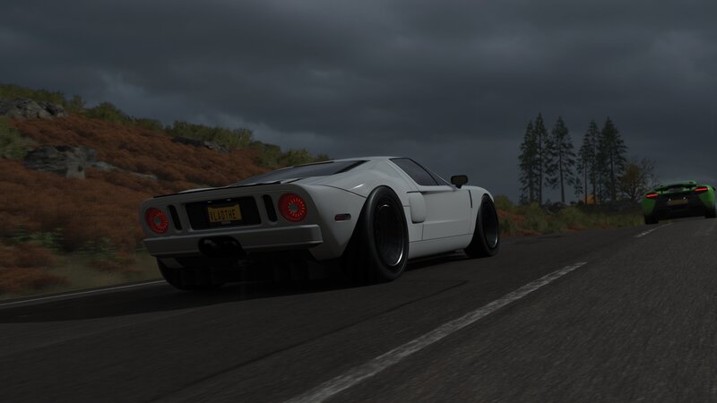 White Sports Car on Road — Gray, Dramatic, Night