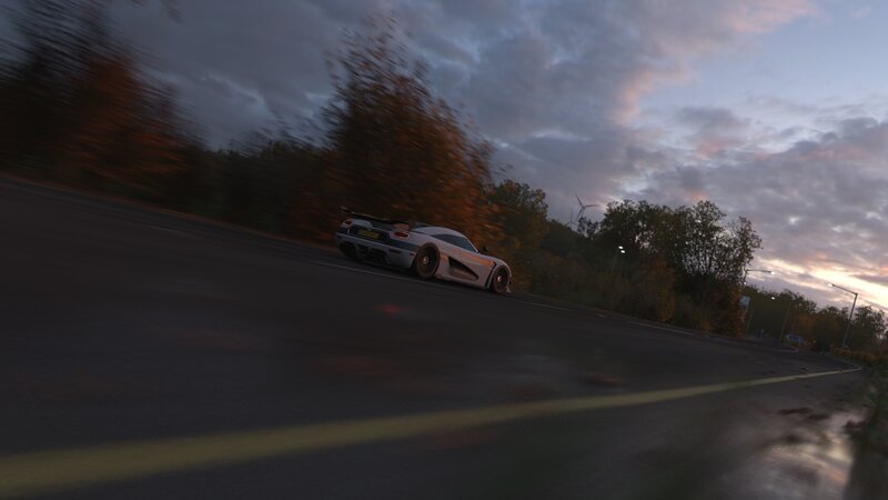 White Sports Car on Road — Gray, Dramatic, Sunset