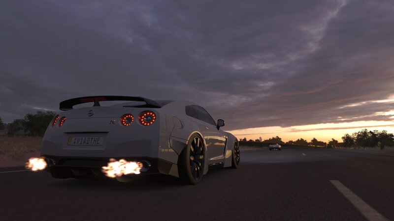 White Sports Car on Road — Gray, Dramatic