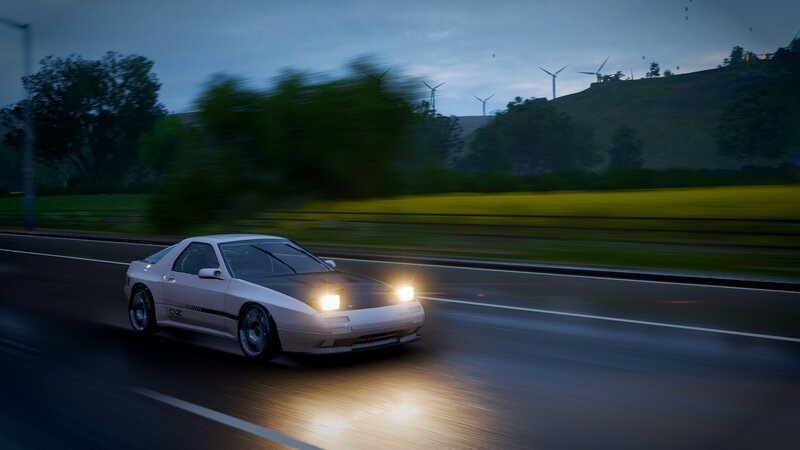 White Sports Car on Road — Gray, Dynamic