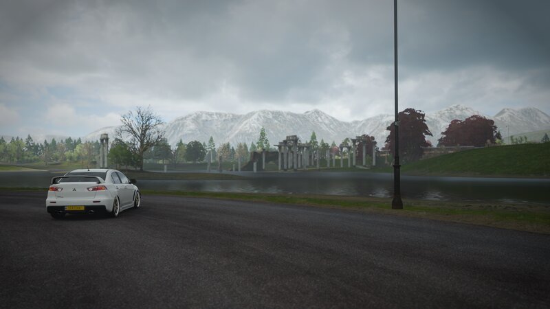 White Sports Car on Road — Gray, Overcast