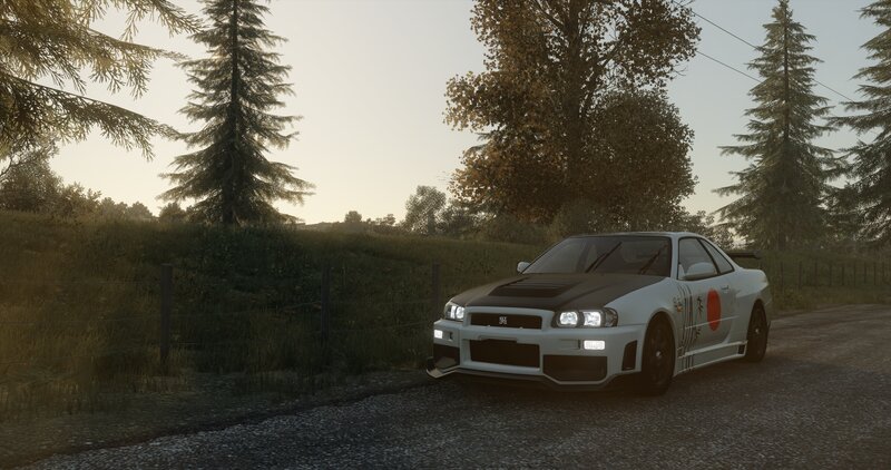 White Sports Car on Road — Serene, Sunset, 3d Render