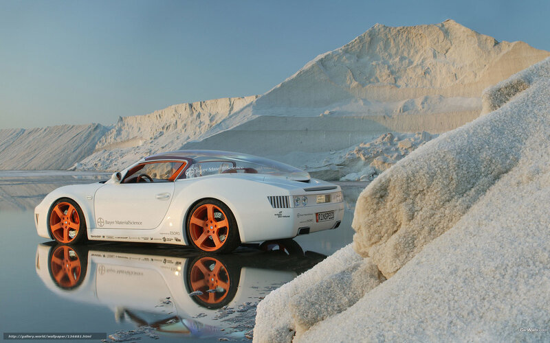 White sports car on salt flats