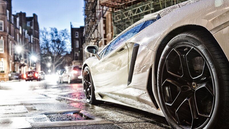 White Sports Car on Street — Dramatic, Night