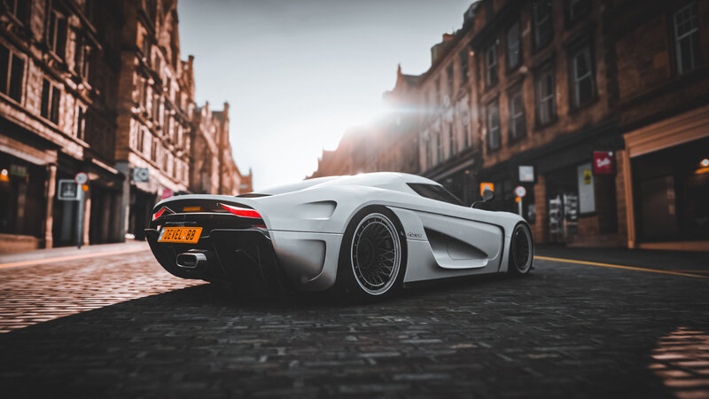 White Sports Car on Street — Dramatic, Sunset, 3d Render