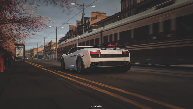 White Sports Car on Street — Dramatic, Sunset, 3d Render, Train