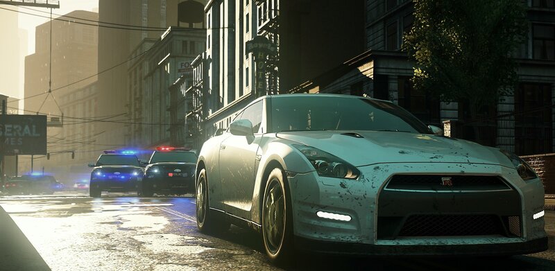 White Sports Car on Street — Gray, Dramatic