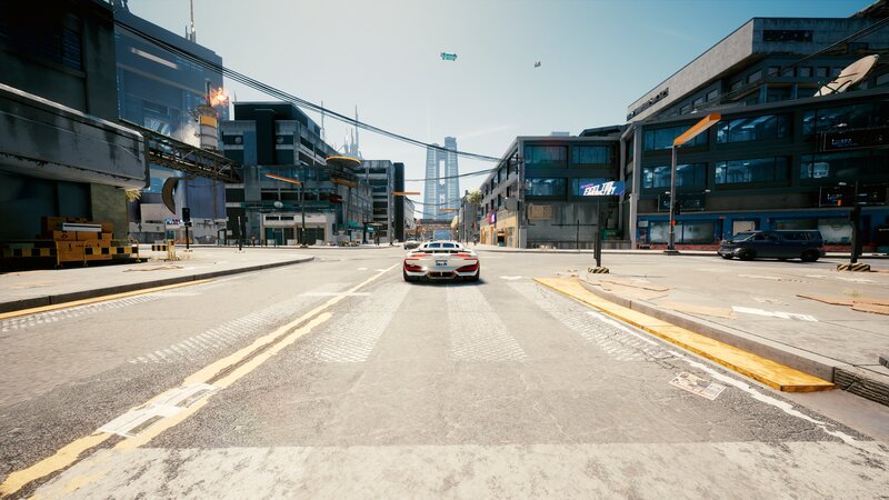 White Sports Car on Street — Gray, Dystopian