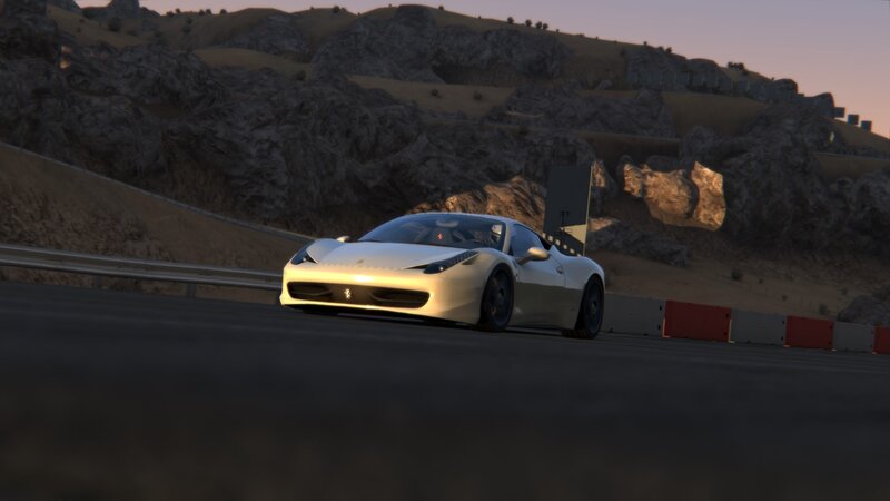 White Sports Car on Track — Calm, Sunset
