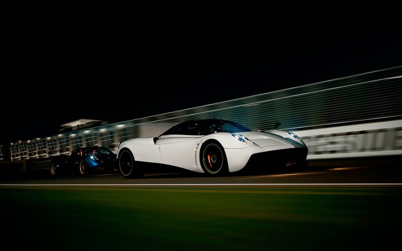 White Sports Car on Track — Dramatic, Night