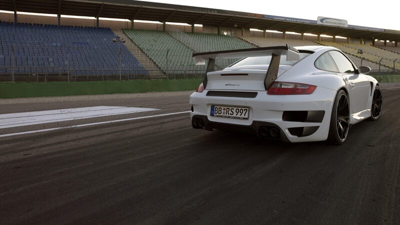 White Sports Car on Track — Dramatic, Sunset, Photograph, Race Track