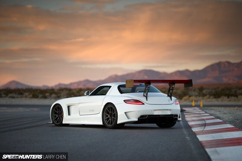 White Sports Car on Track — Dramatic, Sunset