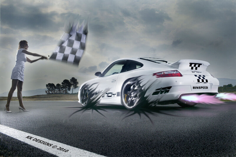 White Sports Car on Track — Dramatic