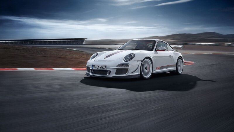 White Sports Car on Track — Dynamic, Afternoon, Photograph, Race Track, Sky