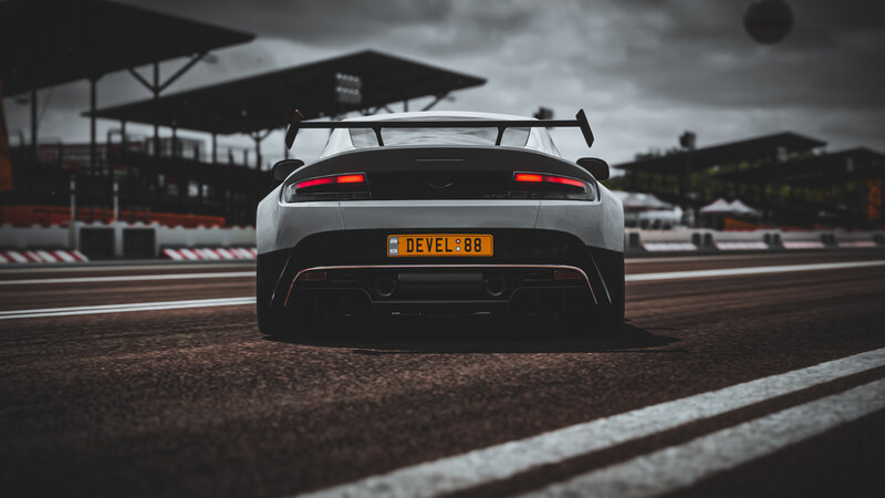White Sports Car on Track — Gray, Dramatic, 3d Render