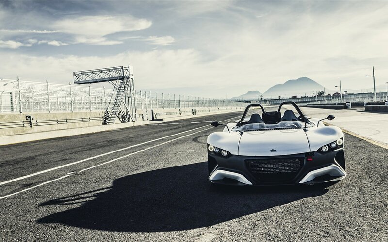 White Sports Car on Track — Gray, Dramatic