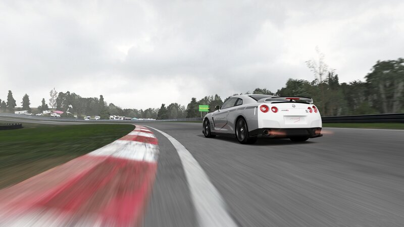 White Sports Car on Track — Gray, Dynamic