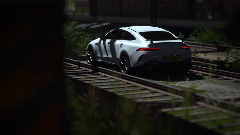 White Sports Car on Tracks — Dramatic