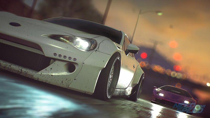 White Sports Car on Wet Road — Dramatic, Night
