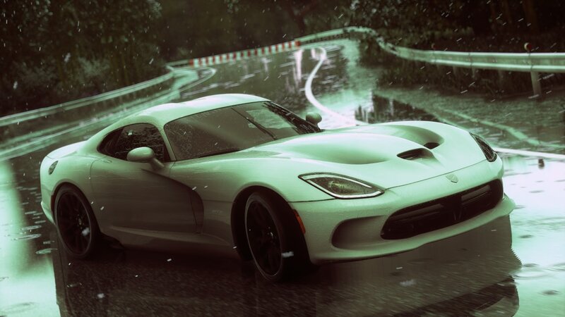 White Sports Car on Wet Road — Dramatic