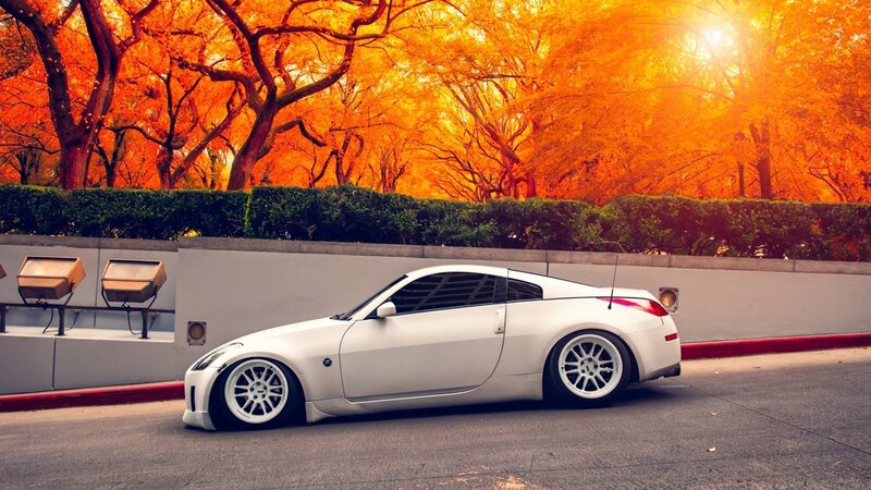White Sports Car — Orange, Dramatic