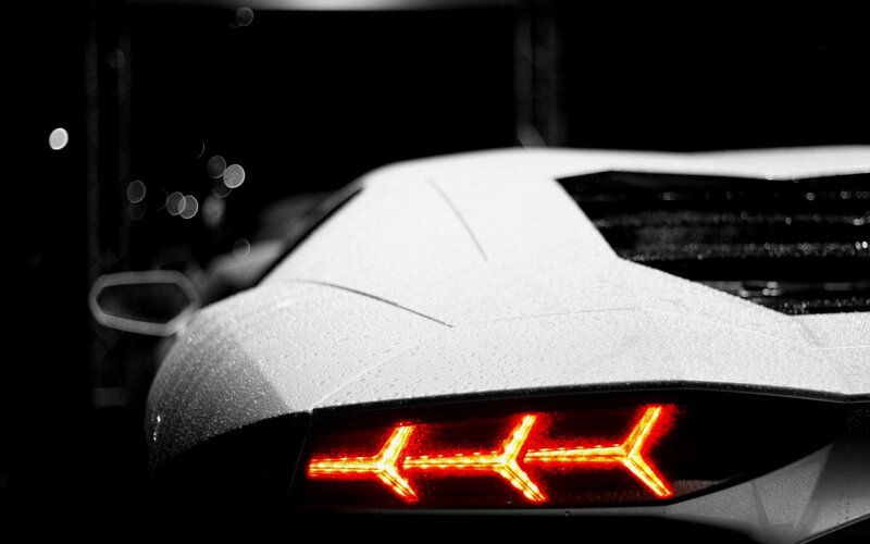 White Sports Car Rear — Black, Dramatic