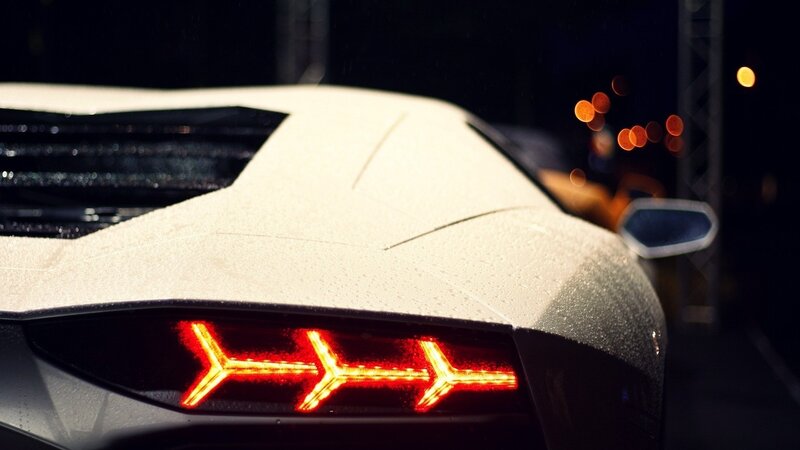White Sports Car Rear — Dramatic, Night