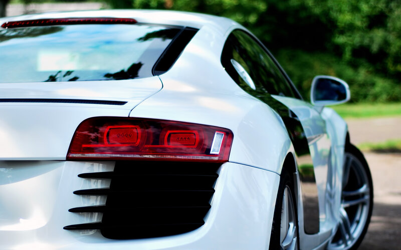 white sports car rear view