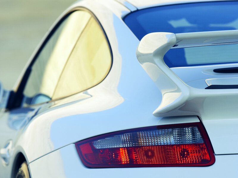 white sports car rear view