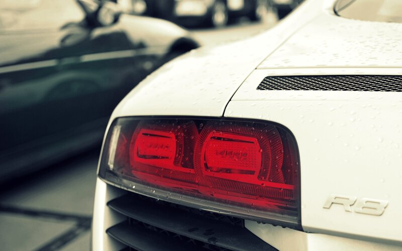 white sports car rear view