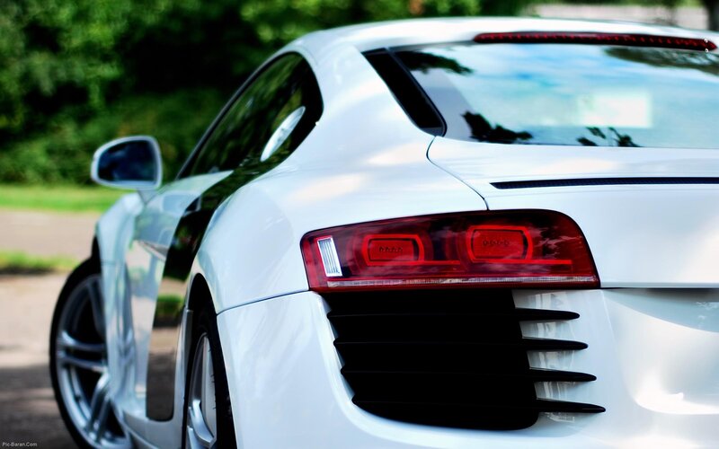 white sports car rear view
